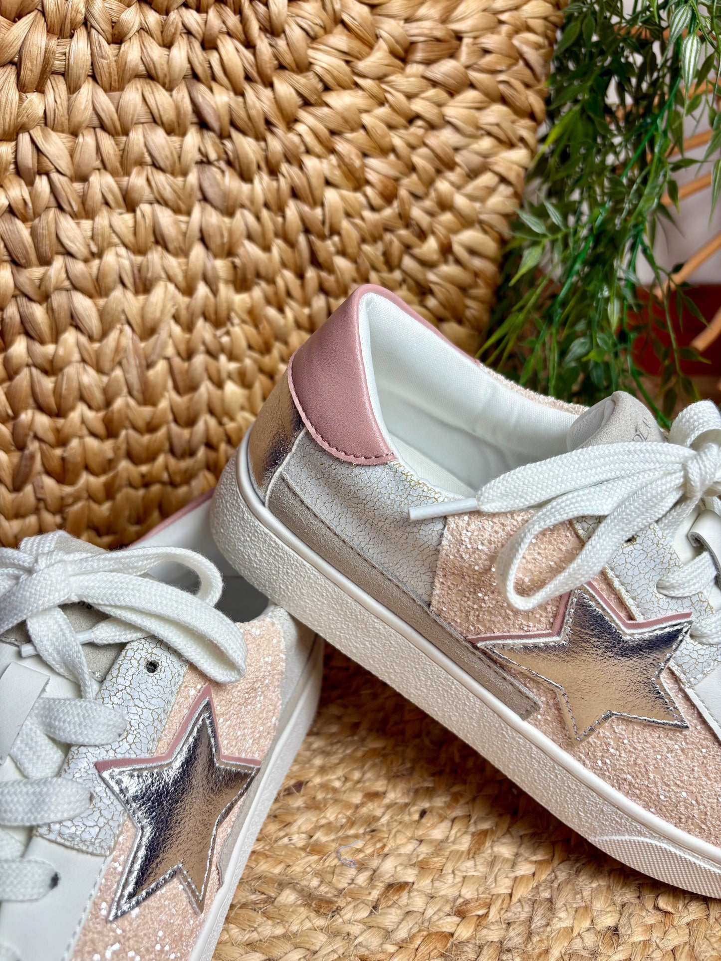 Baskets Etoile rose et blanc pailleté