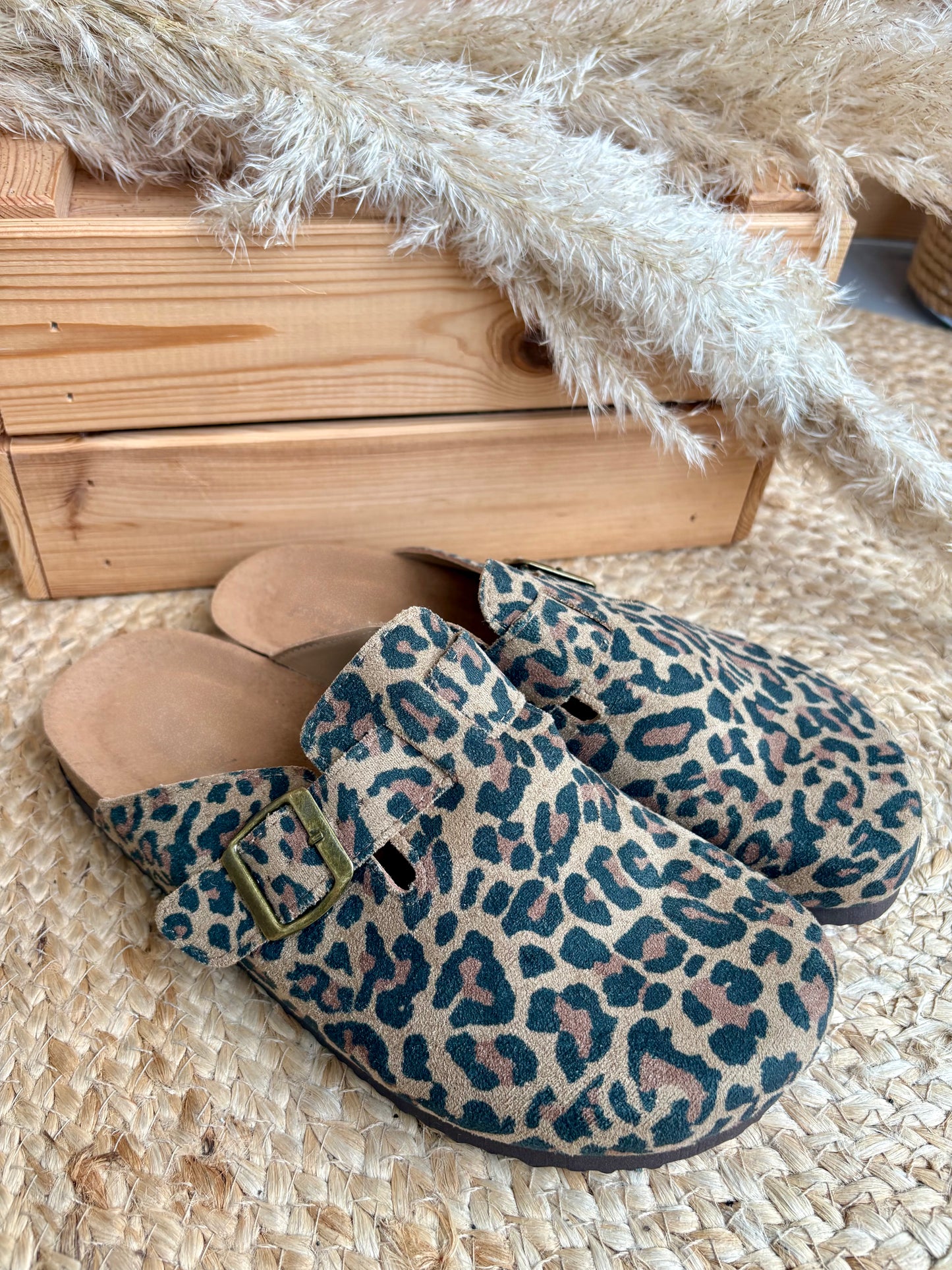 Mules effet suédine leopard