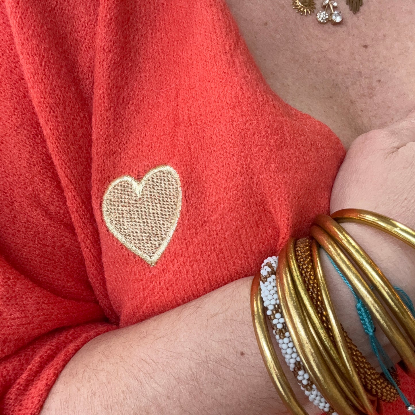 Pull coeur maille fine Orange