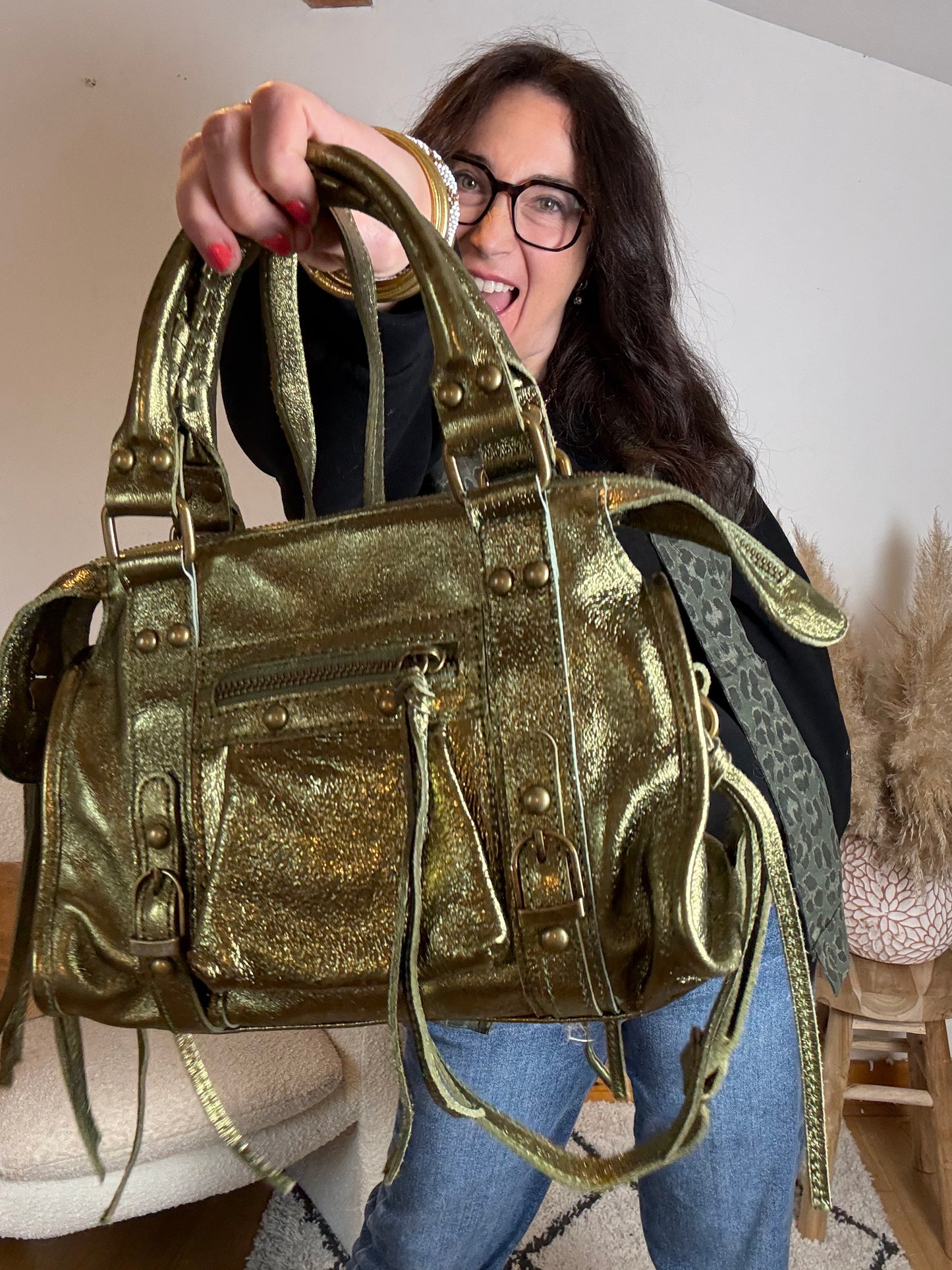 Sac en cuir Irisé Kaki