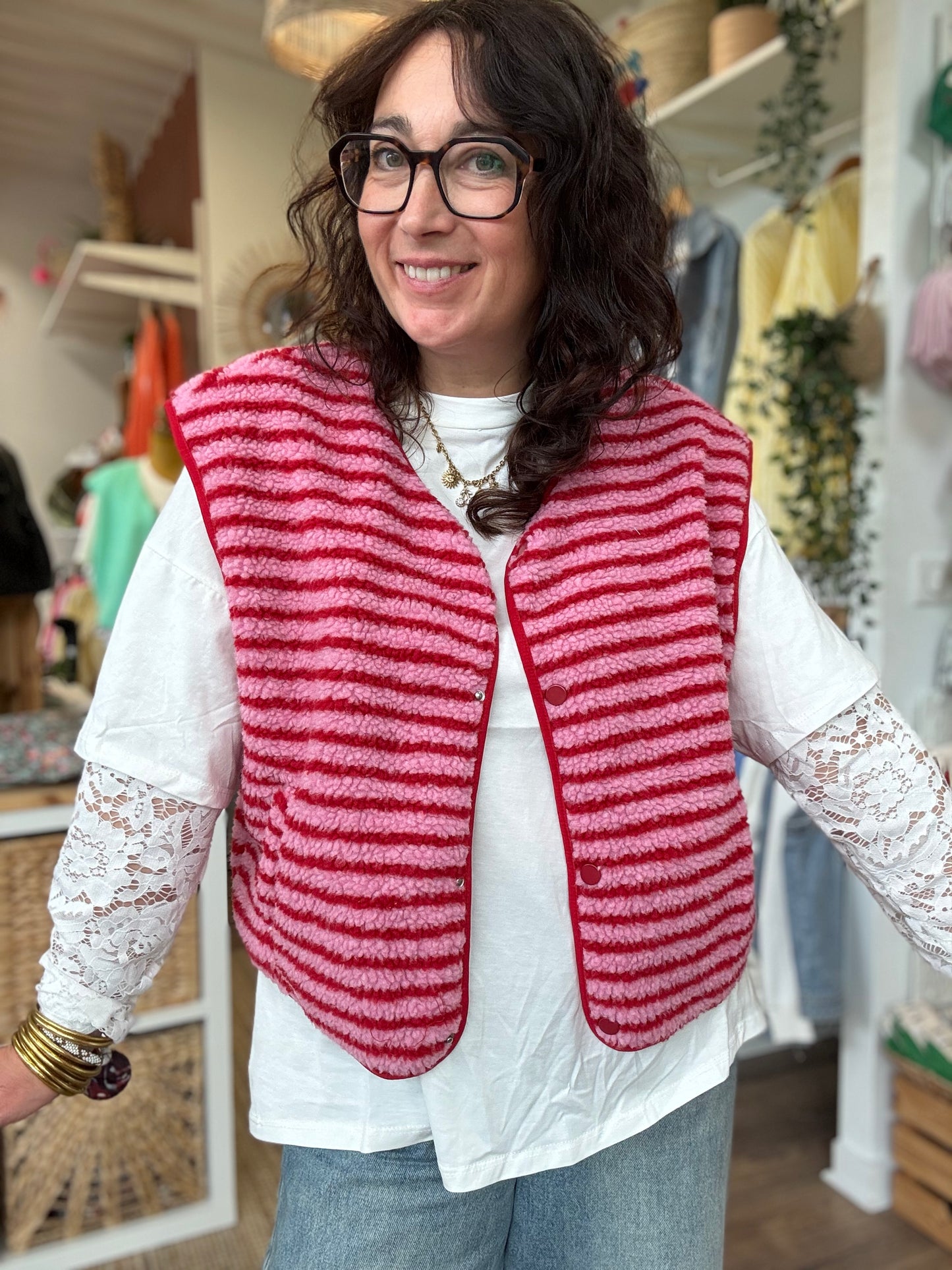 Veste Sans Manche LOLA Marinière Rose