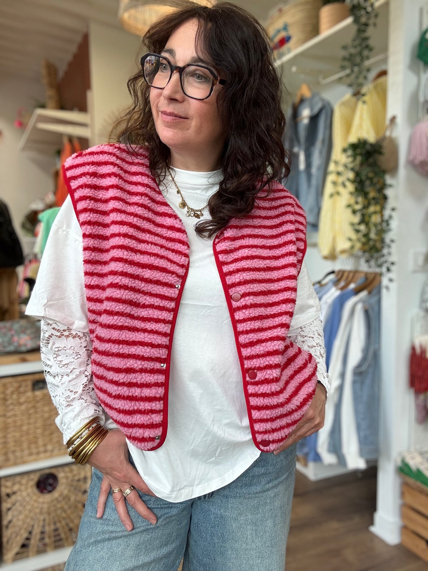 Veste Sans Manche LOLA Marinière Rose