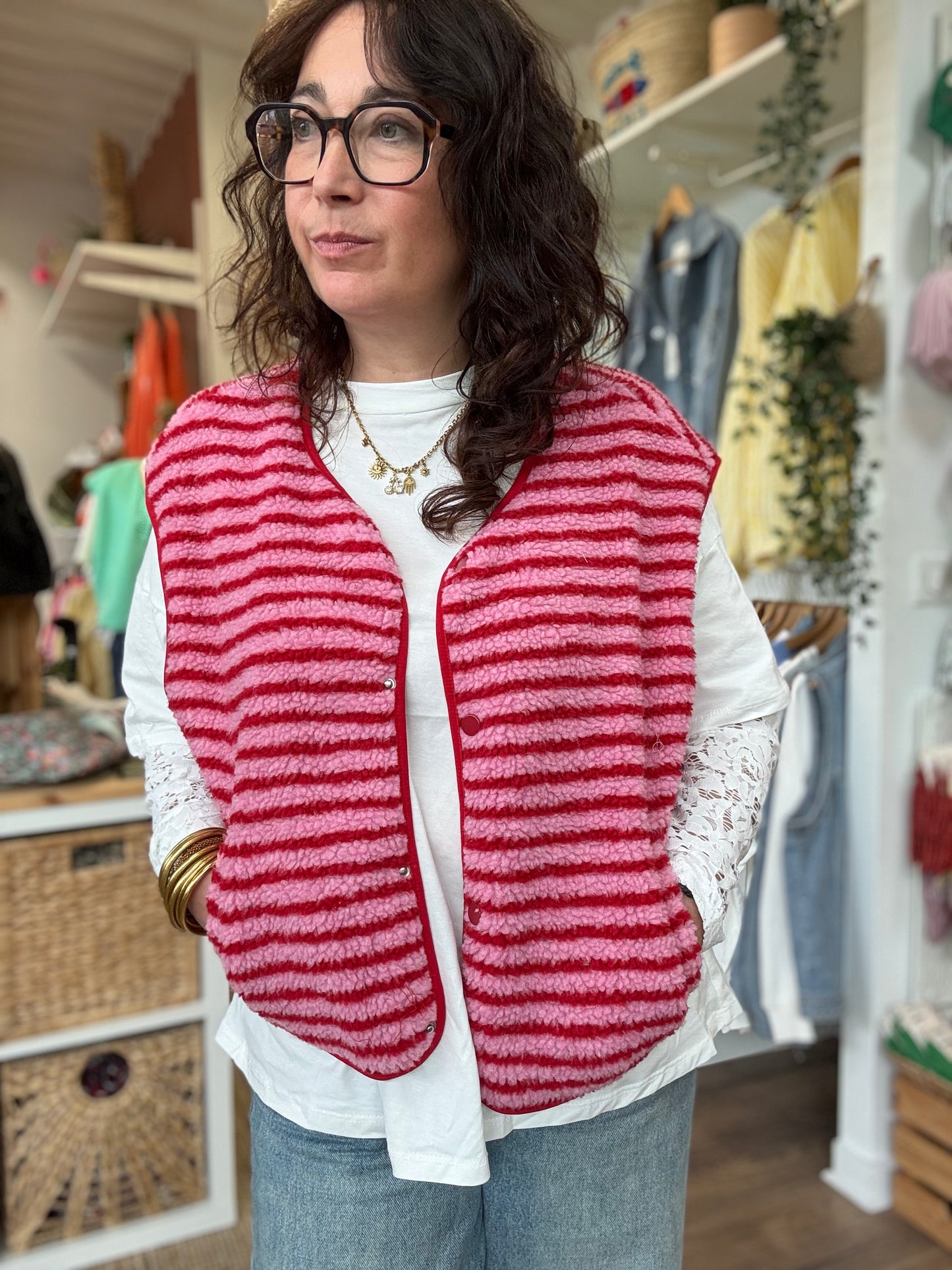 Veste Sans Manche LOLA Marinière Rose