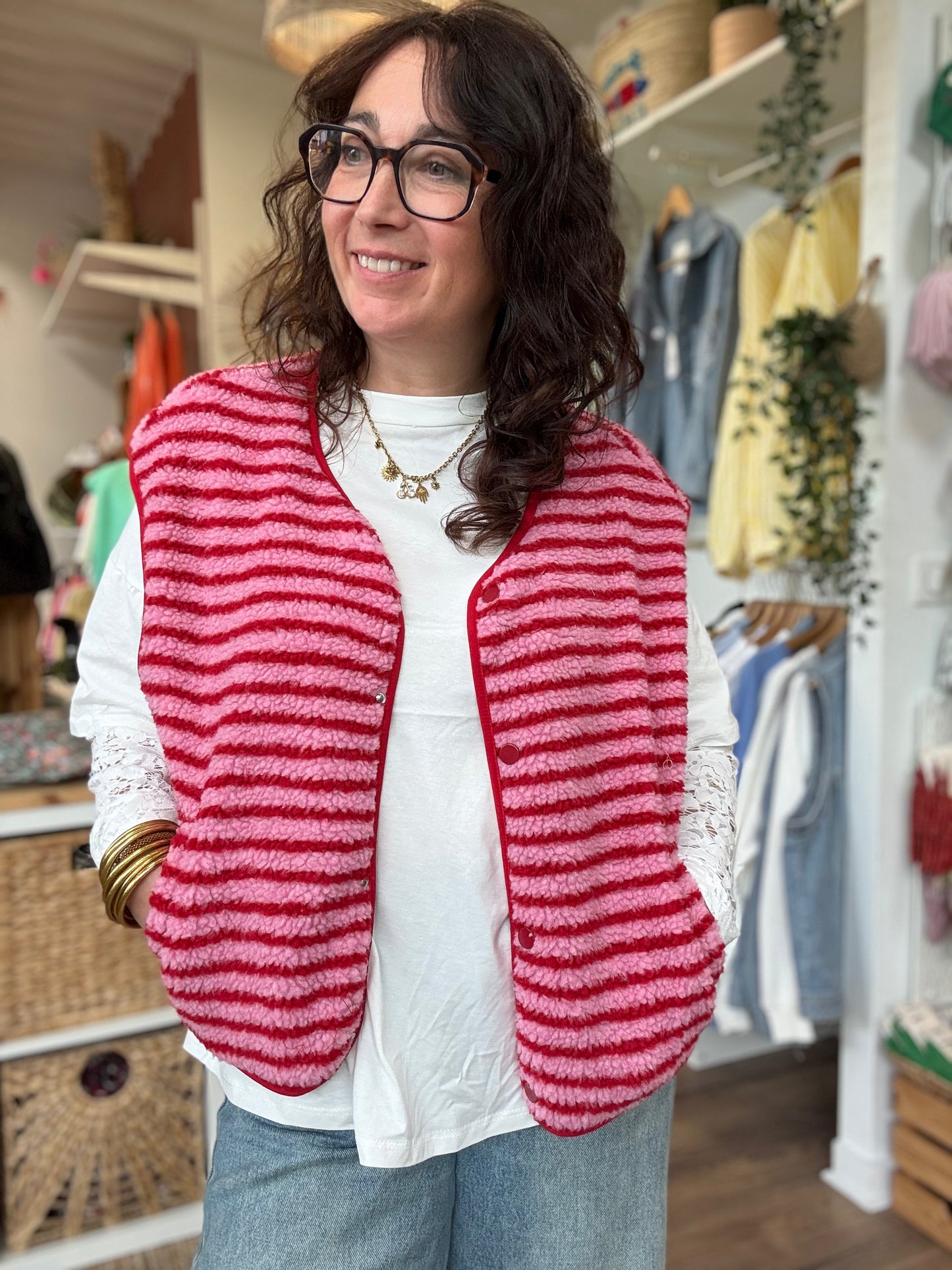 Veste Sans Manche LOLA Marinière Rose