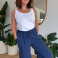 Pantalon palazzo gaze de coton marine