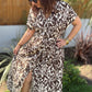 Robe longue tropical chocolat écru