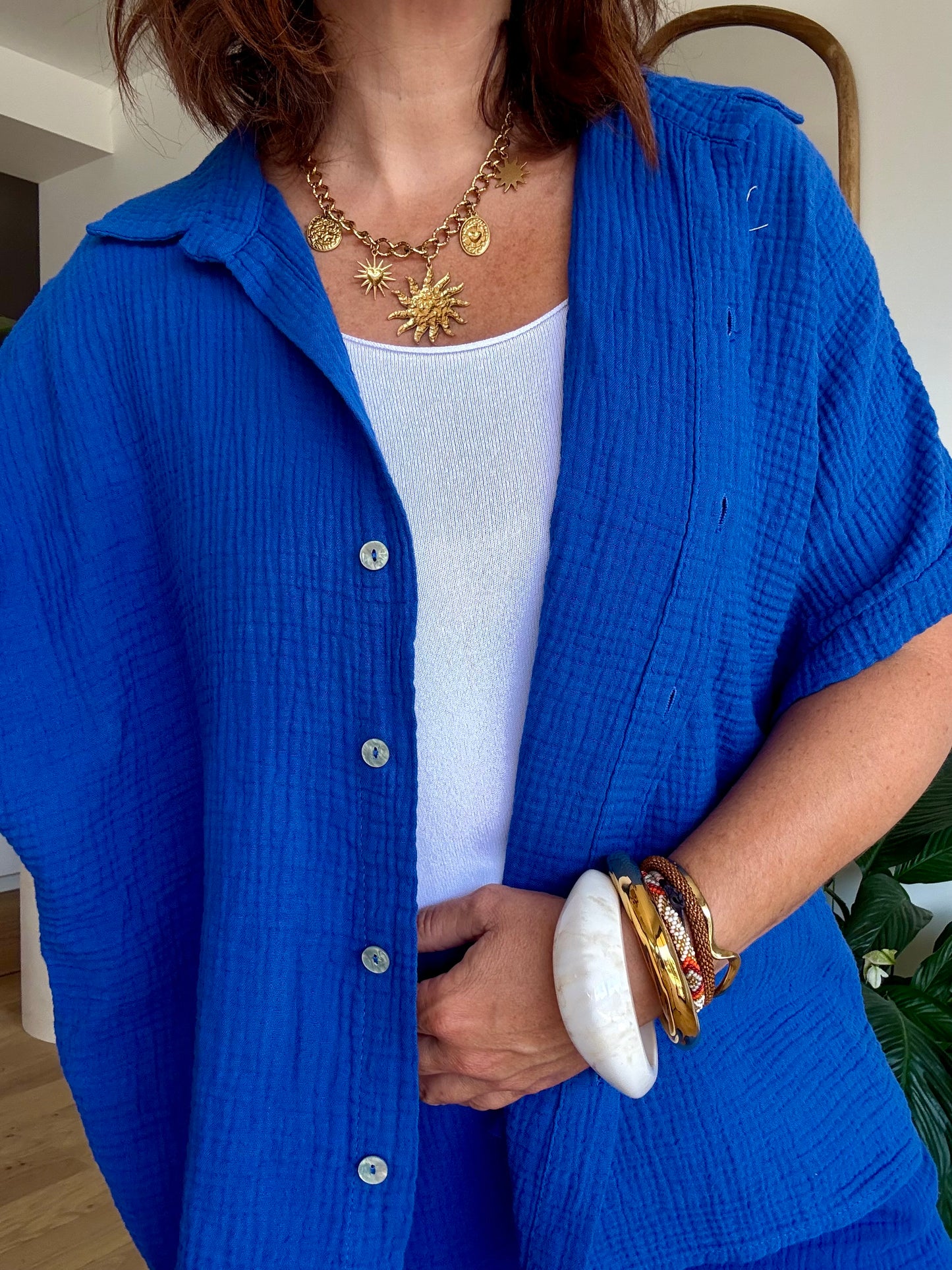 Chemise gaze de coton bleu roi