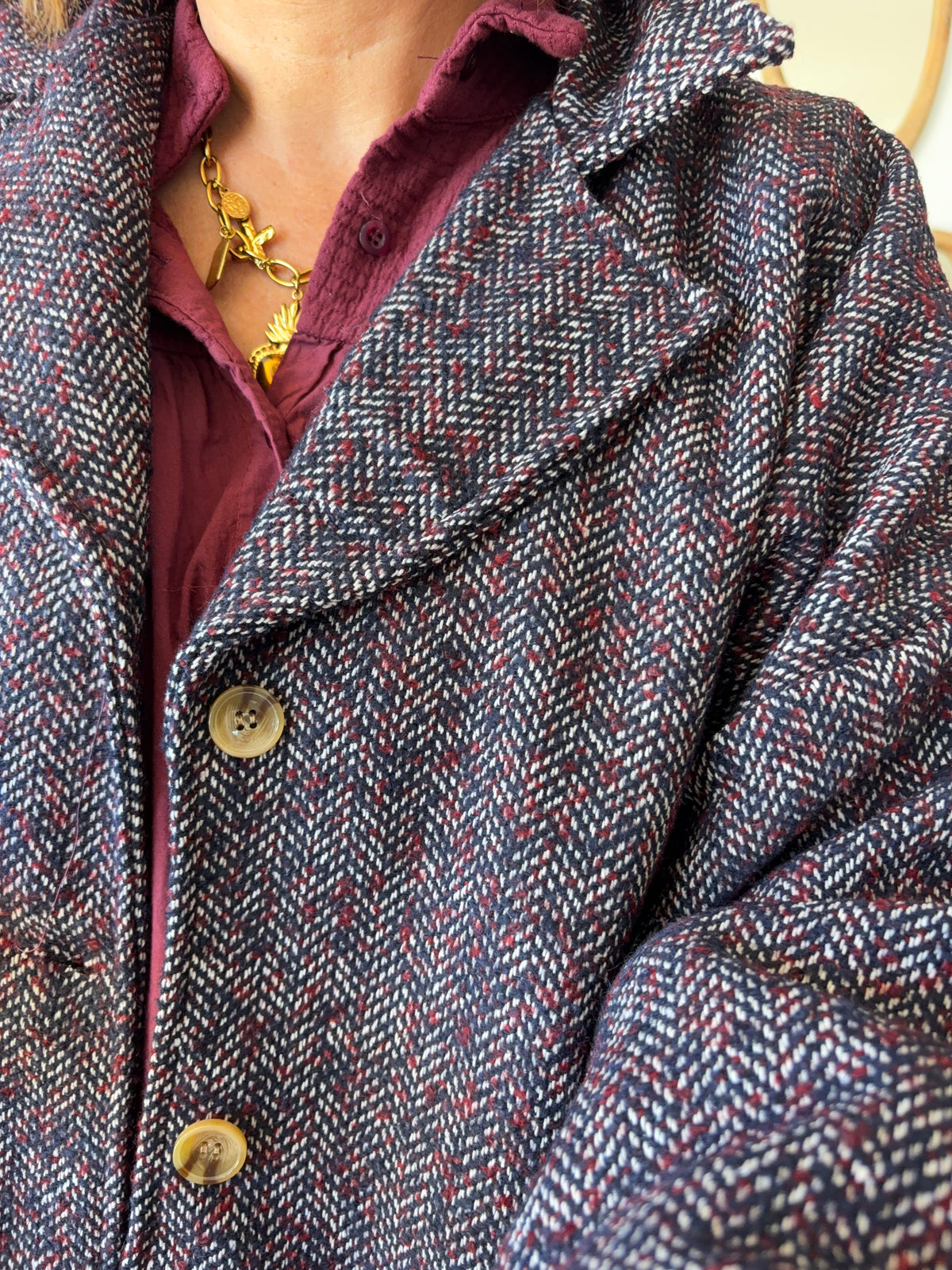 Veste tweed Charlie Marine chiné Bordeaux