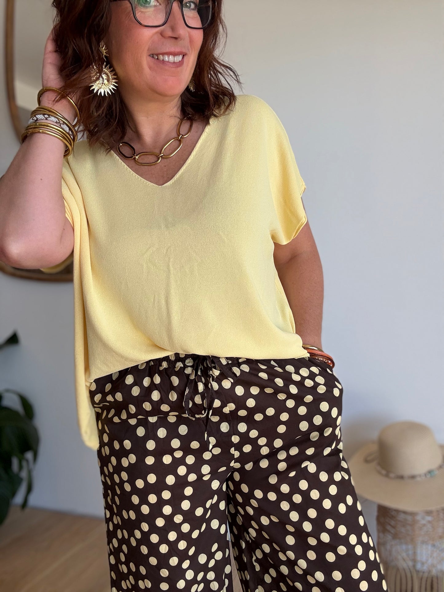 Pantalon pois choco jaune