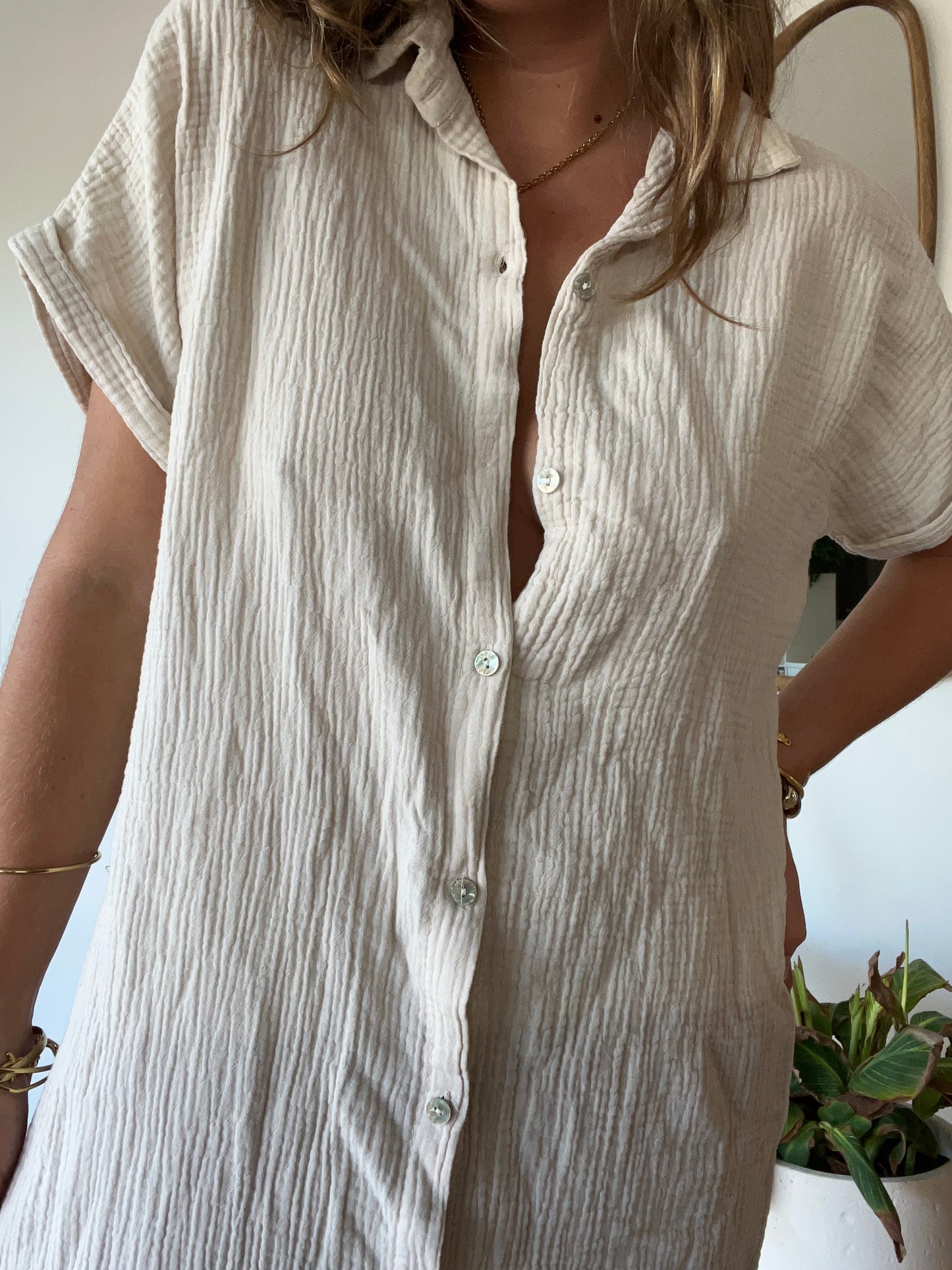 Robe chemise Gaze de Coton Beige