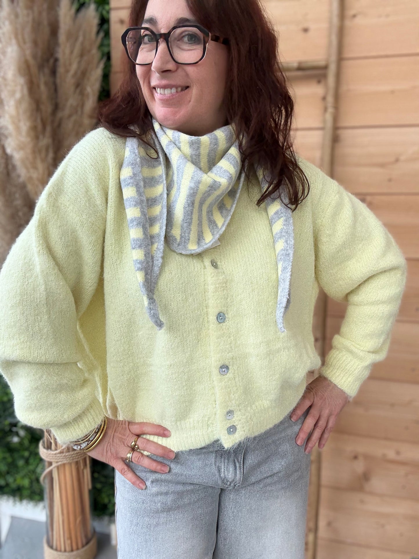 Foulard echarpe triangle Bonny gris jaune