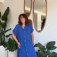 Robe chemise en gaze de coton bleu roi