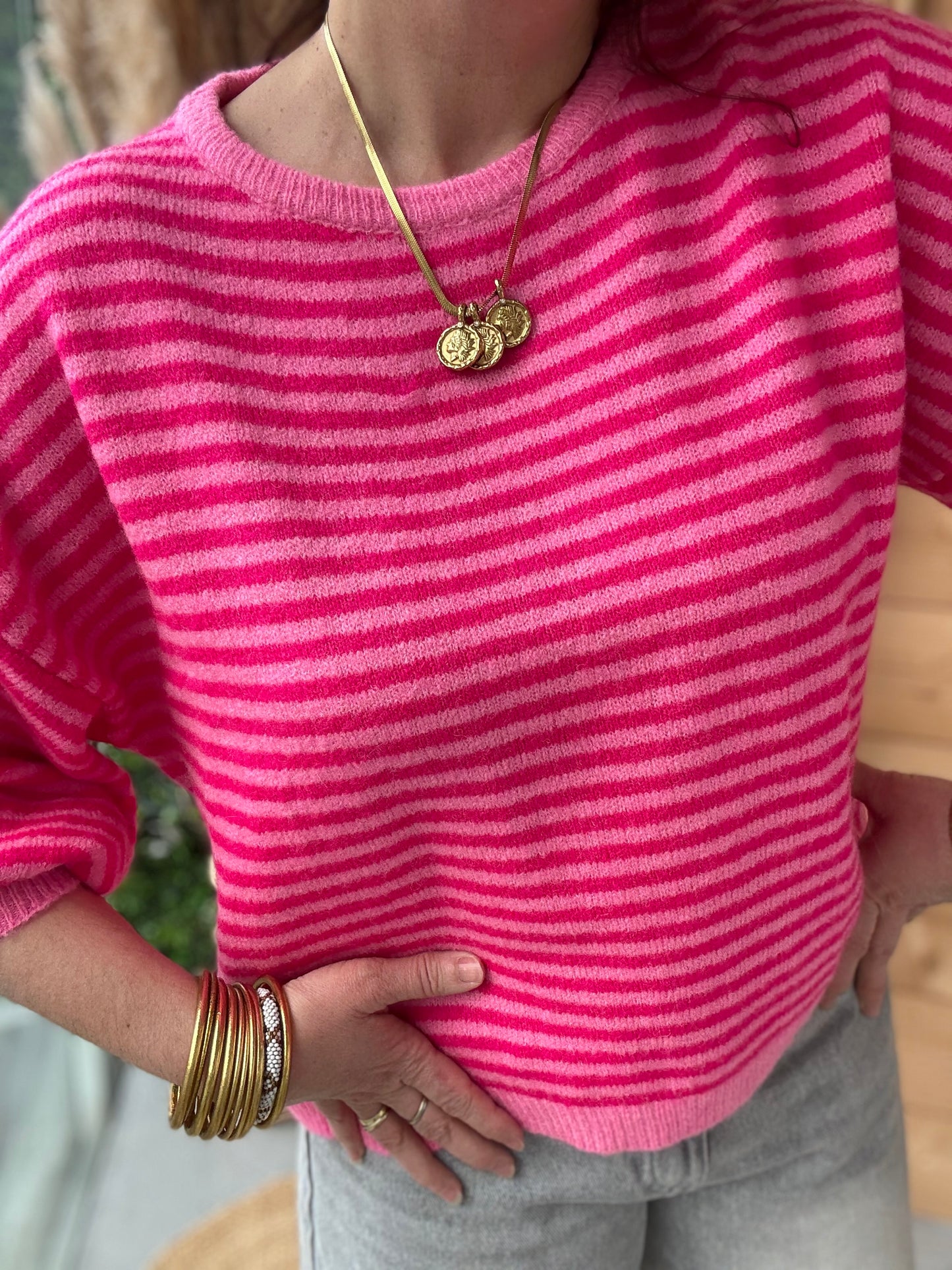 Pull manches courtes Sophie rose fushia