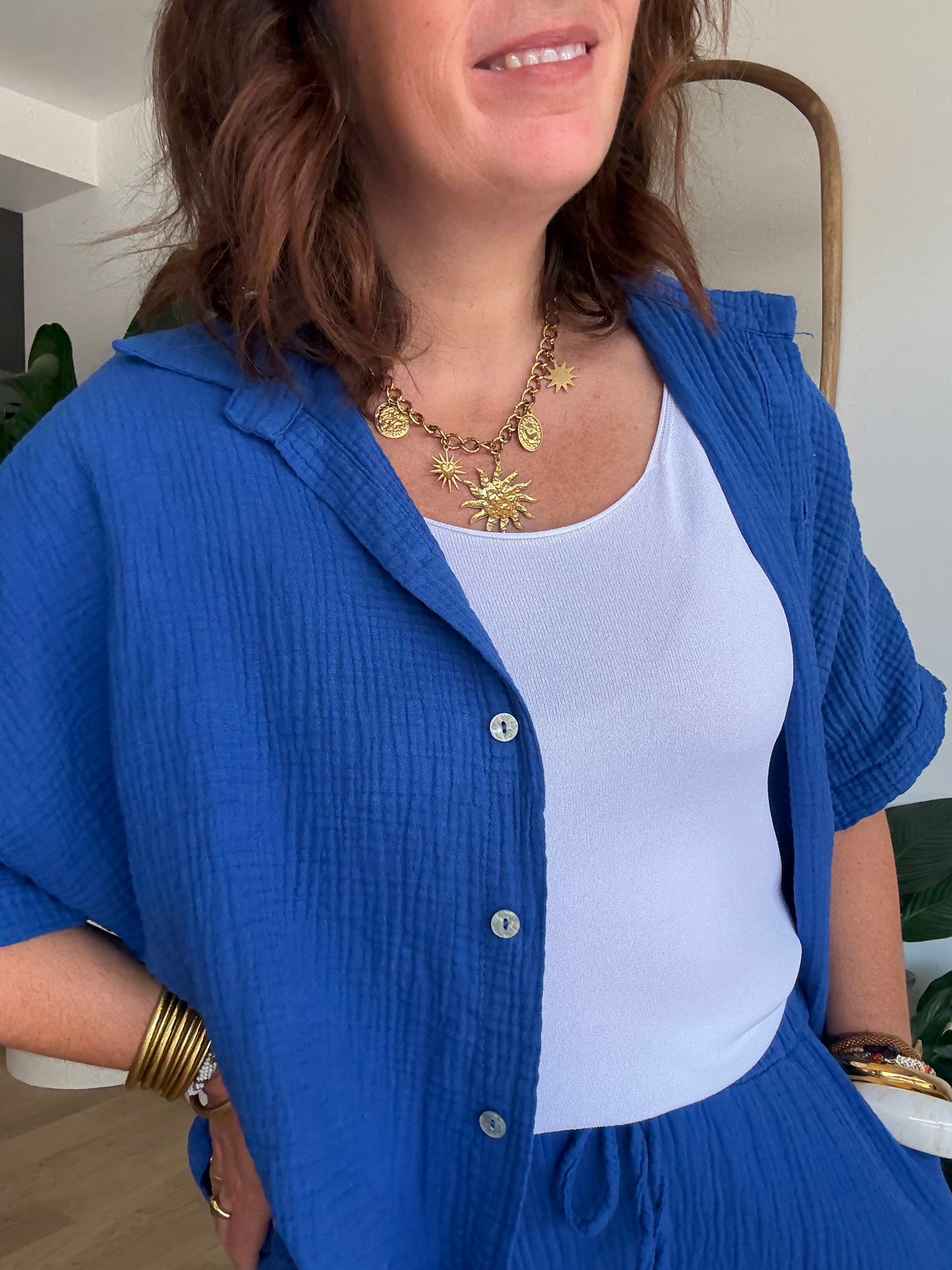 Chemise gaze de coton bleu roi