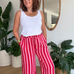 Pantalon rayé en gaze de coton rose &rouge