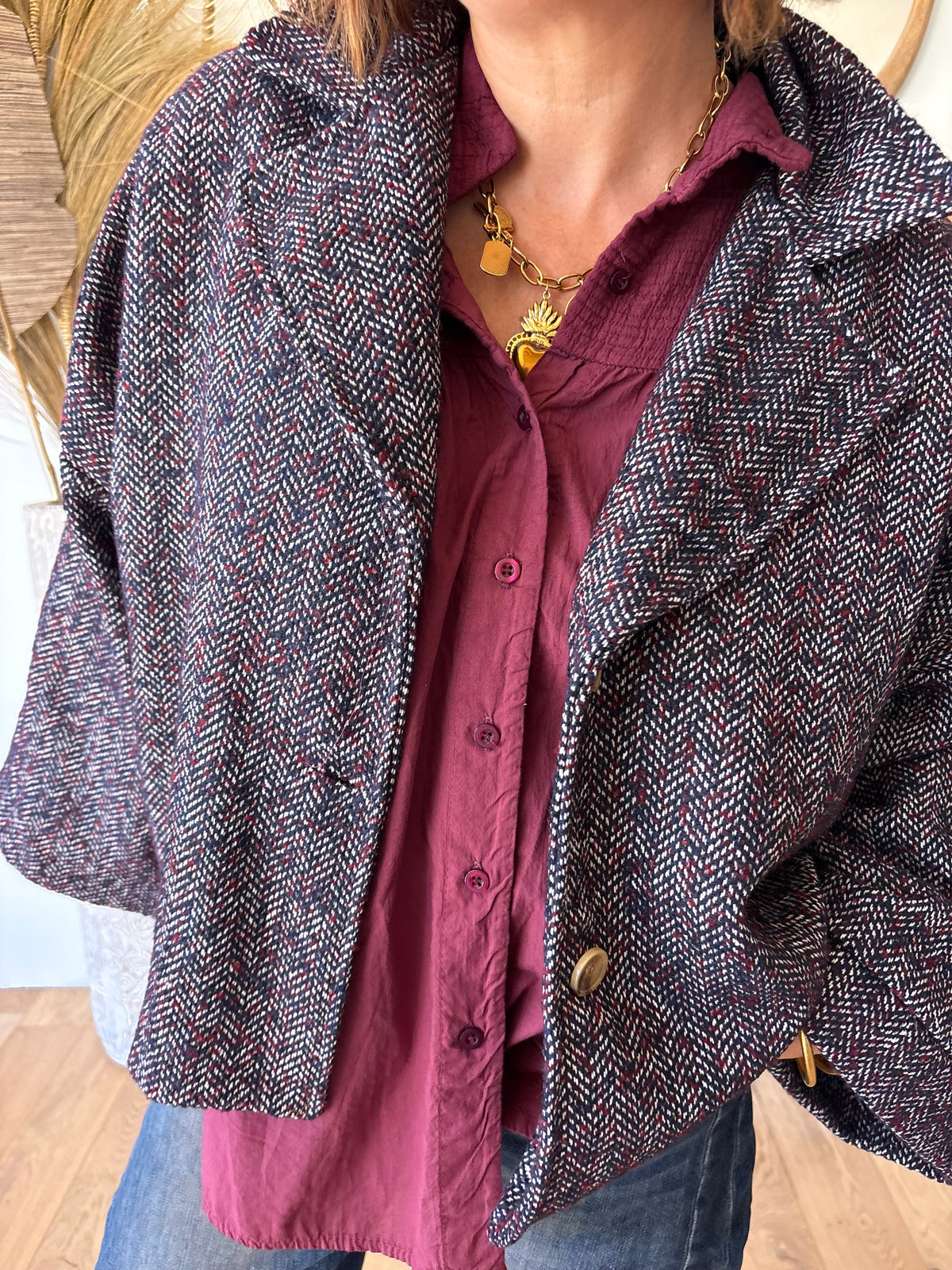 Veste tweed Charlie Marine chiné Bordeaux