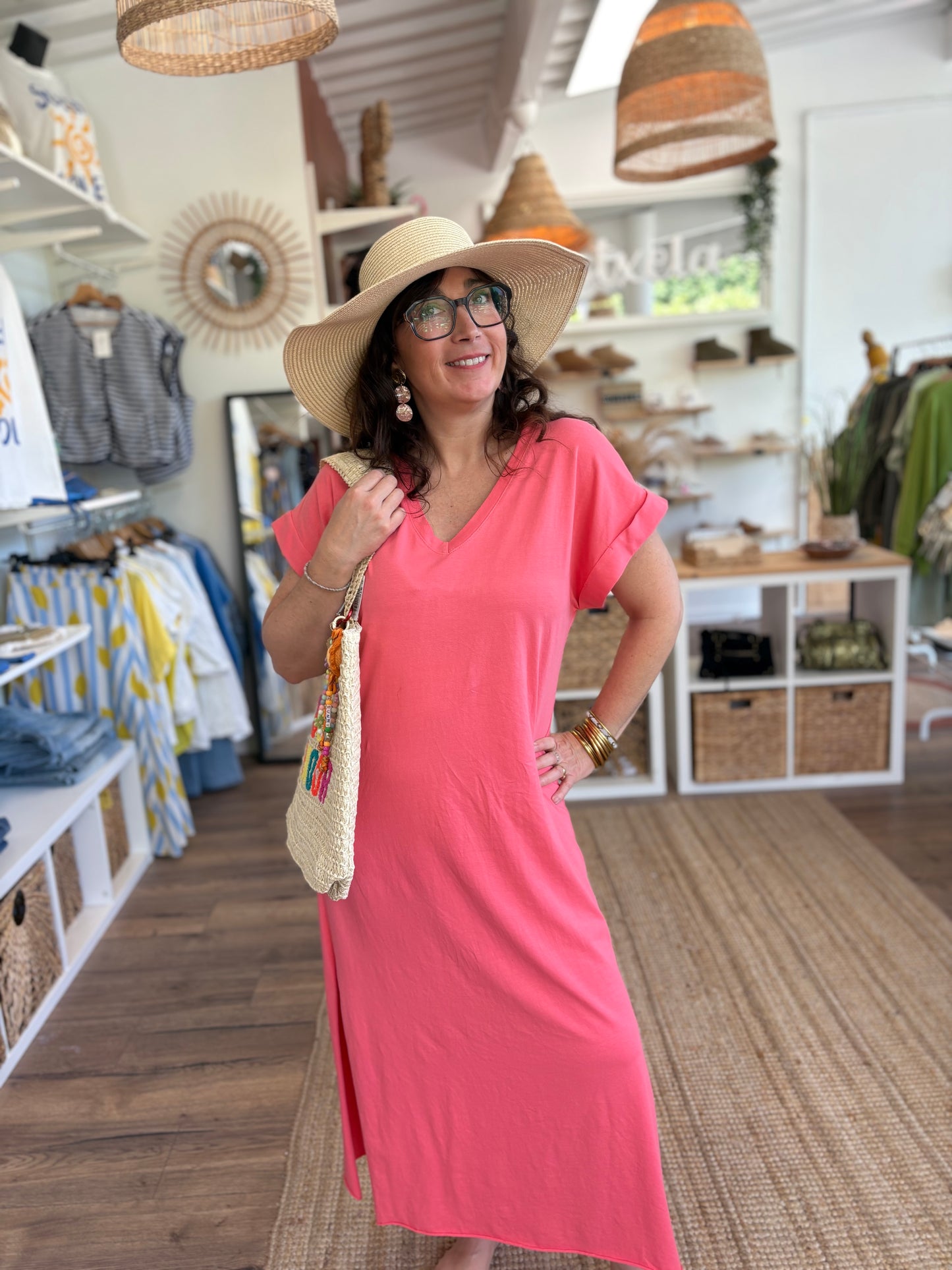 Robe tee-shirt en coton corail – Confort & couleurs