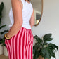 Pantalon rayé en gaze de coton rose &rouge
