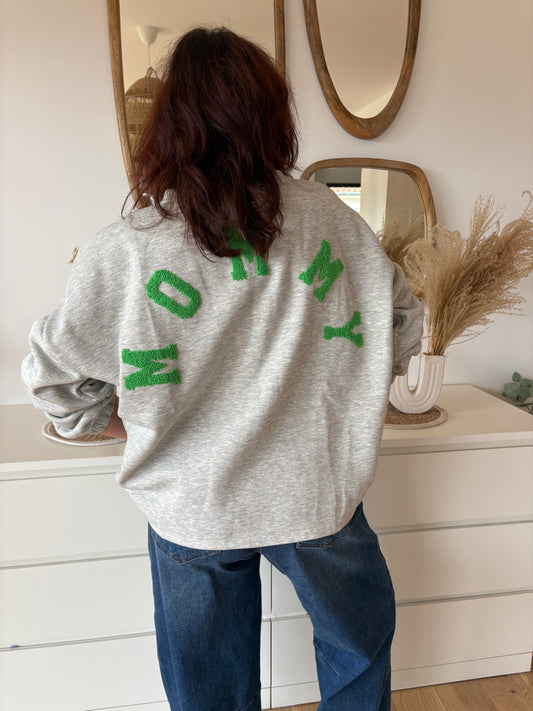 Sweat Mommy gris/vert