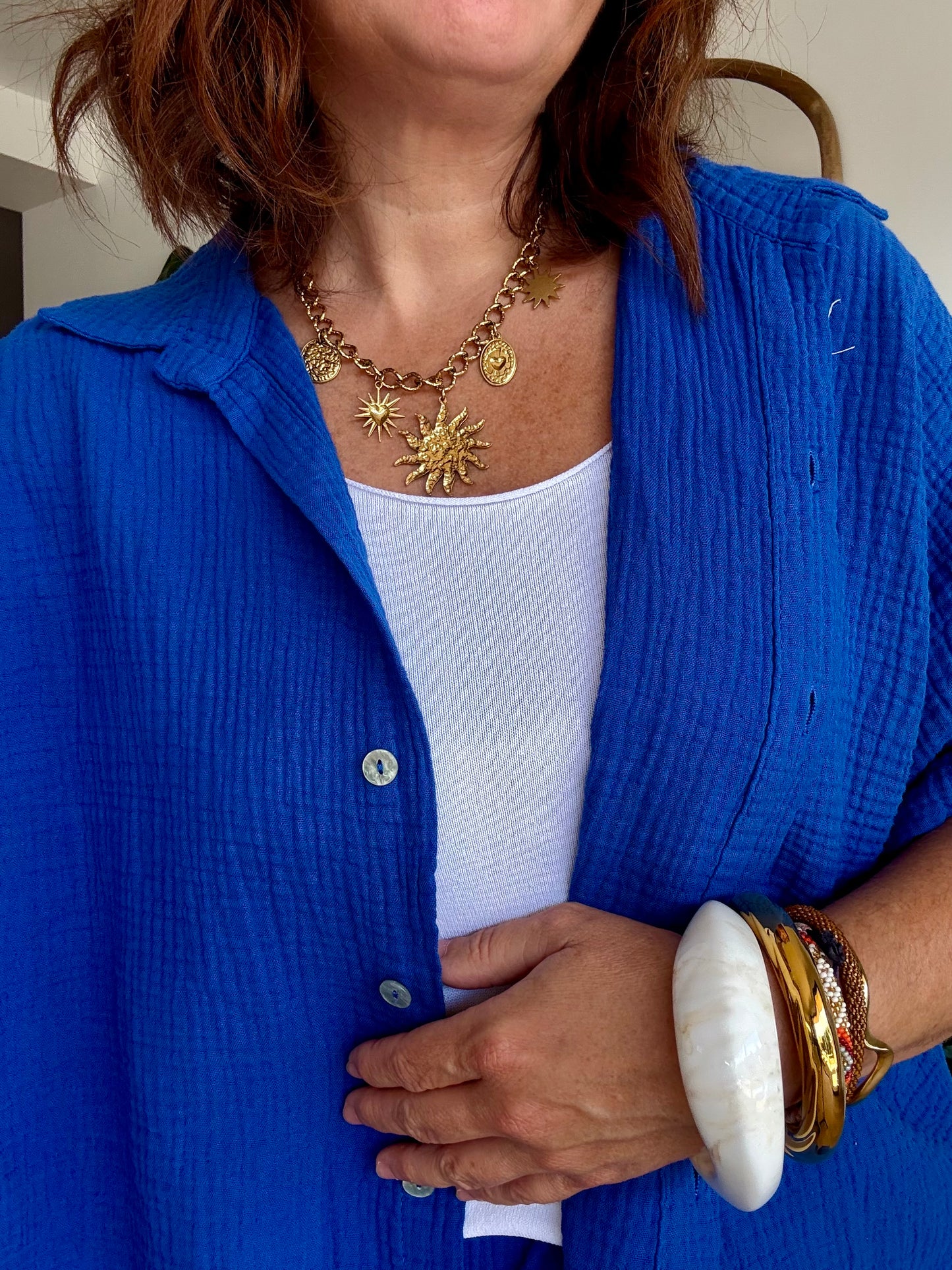 Chemise gaze de coton bleu roi