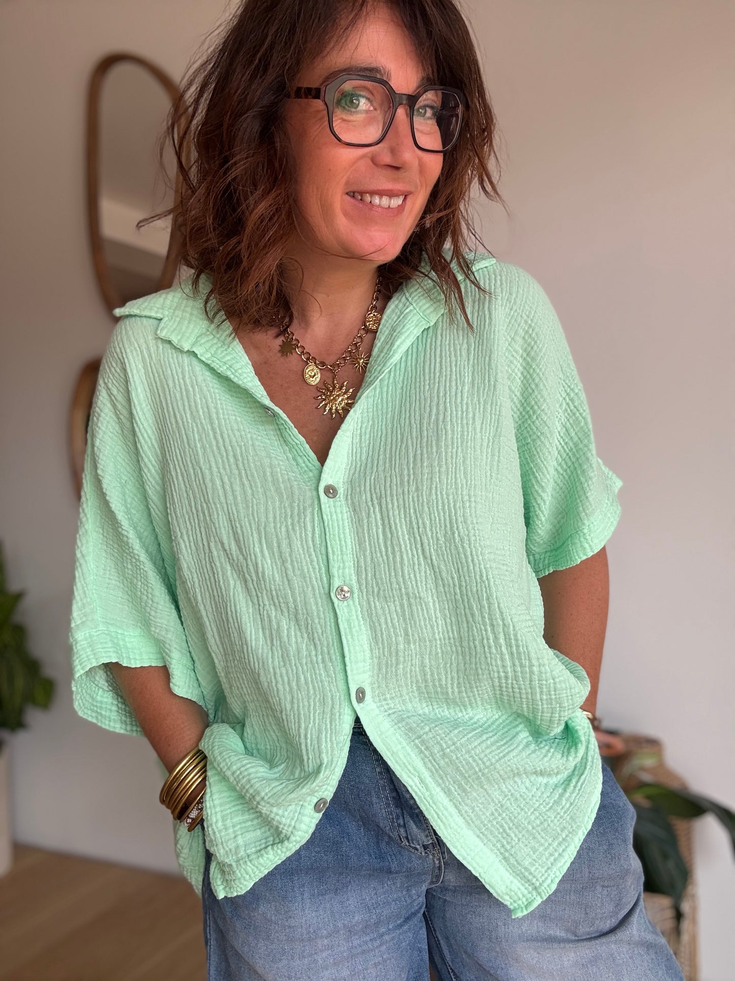 Chemise Gaze de Coton Vert Menthe