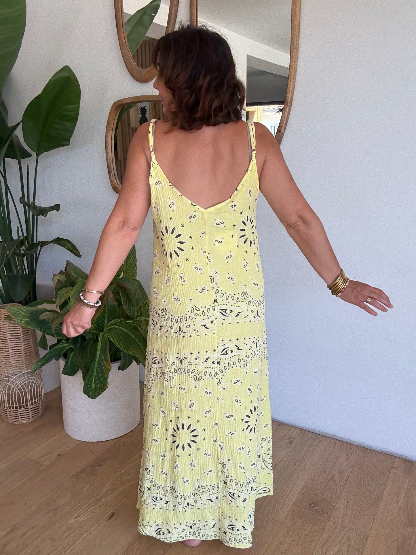 Robe Bandana Jaune en Gaze de Coton