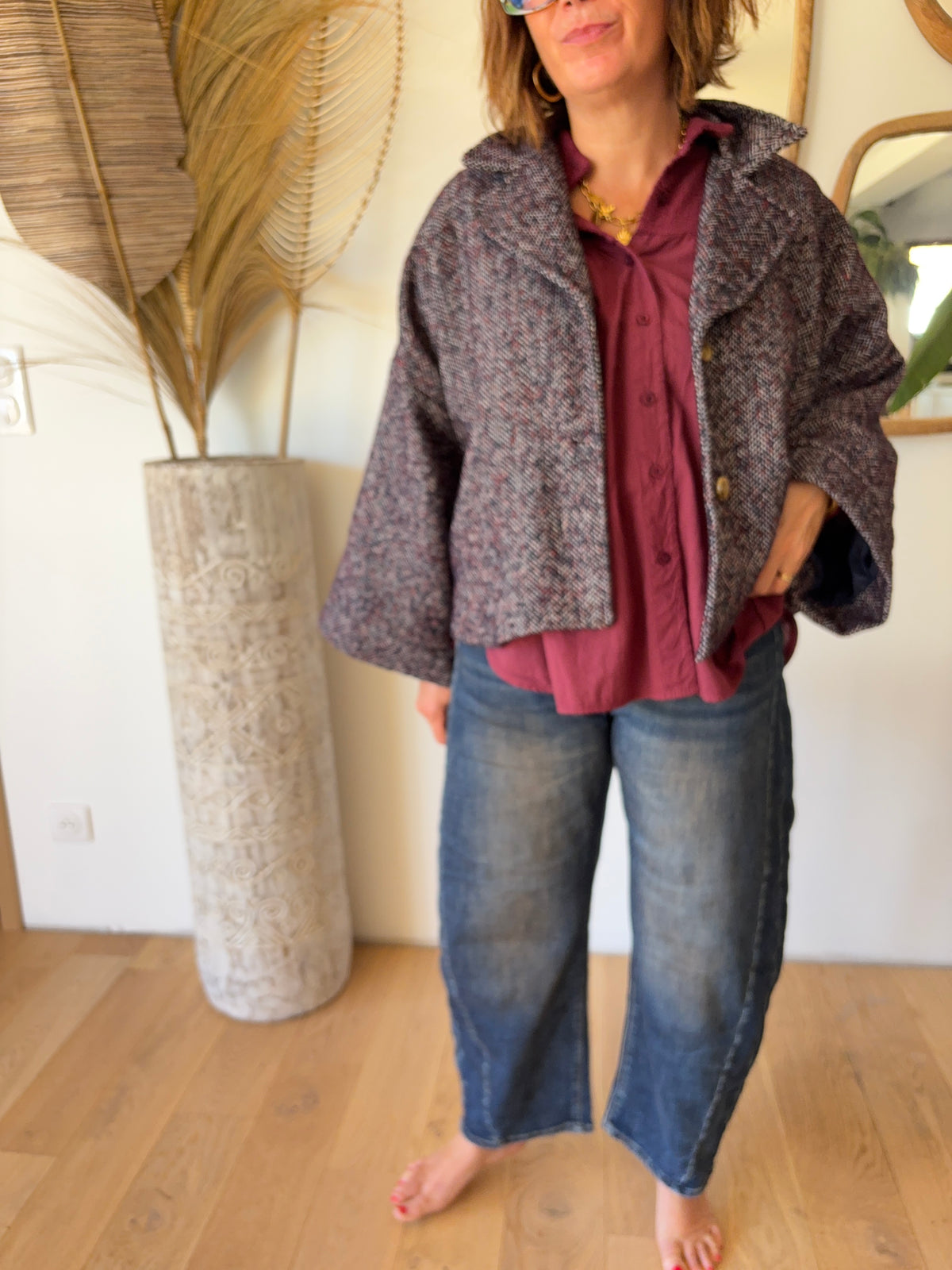Veste tweed Charlie Marine chiné Bordeaux