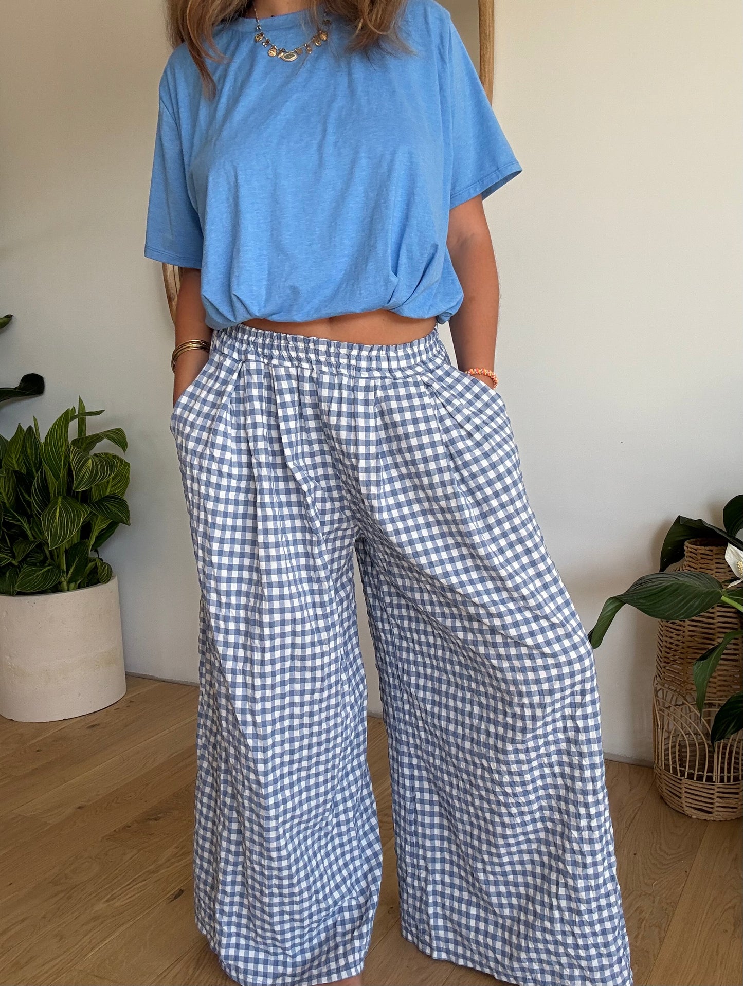 Pantalon Vichy bleu jean