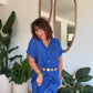 Robe chemise en gaze de coton bleu roi