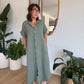Robe chemise en gaze de coton kaki