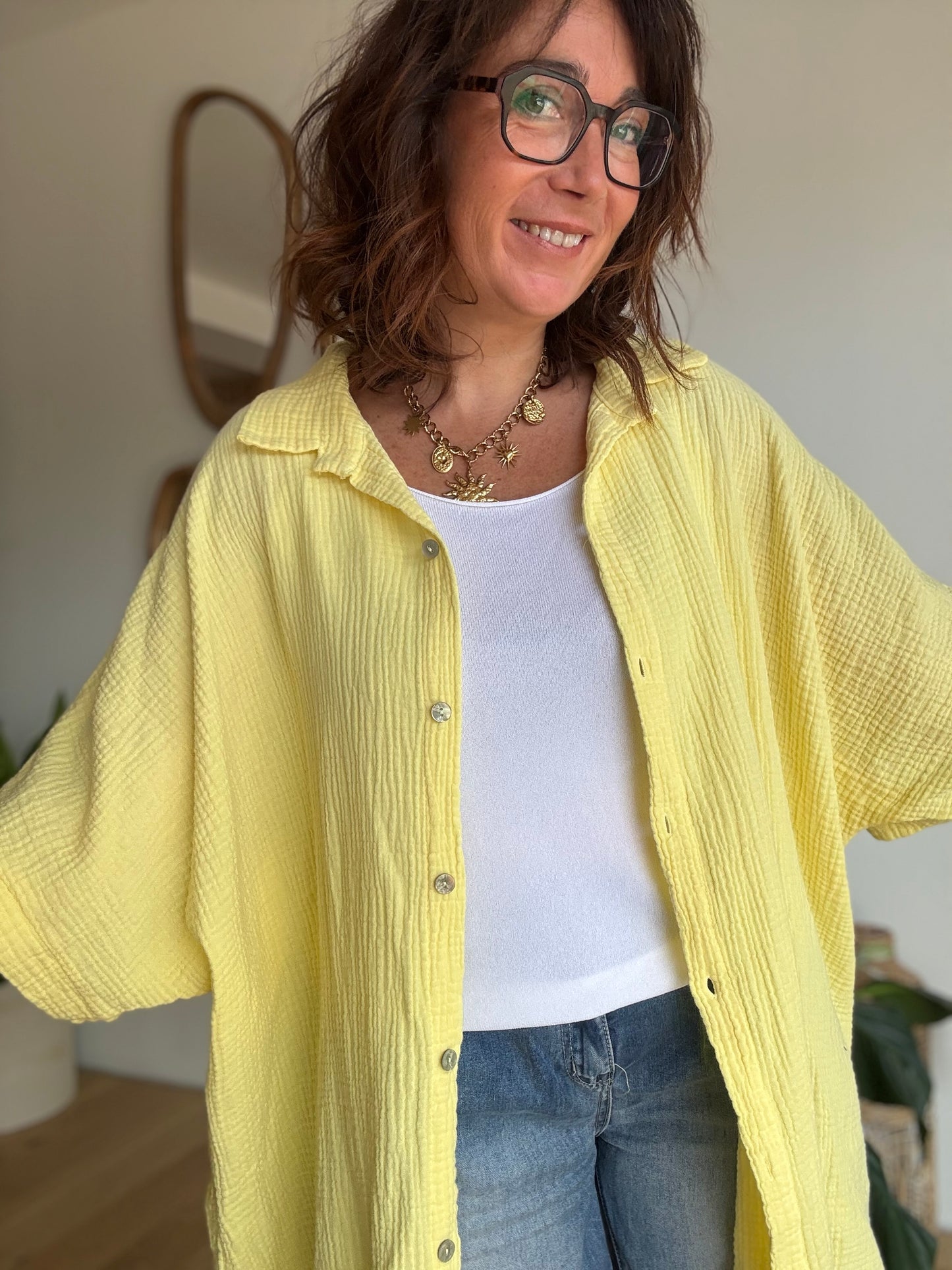 Chemise Gaz de Coton Jaune Pastel