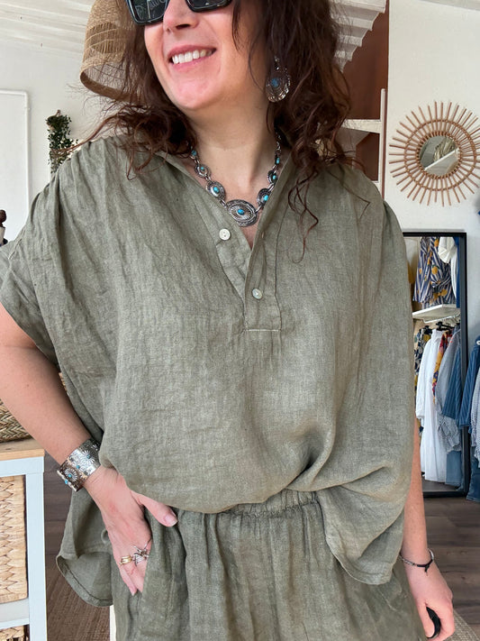 Blouse lin Zéphyr kaki