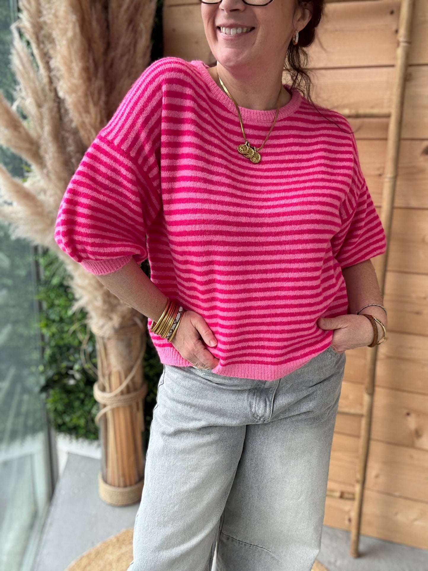Pull manches courtes Sophie rose fushia