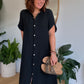 Robe chemise en gaze de coton noir