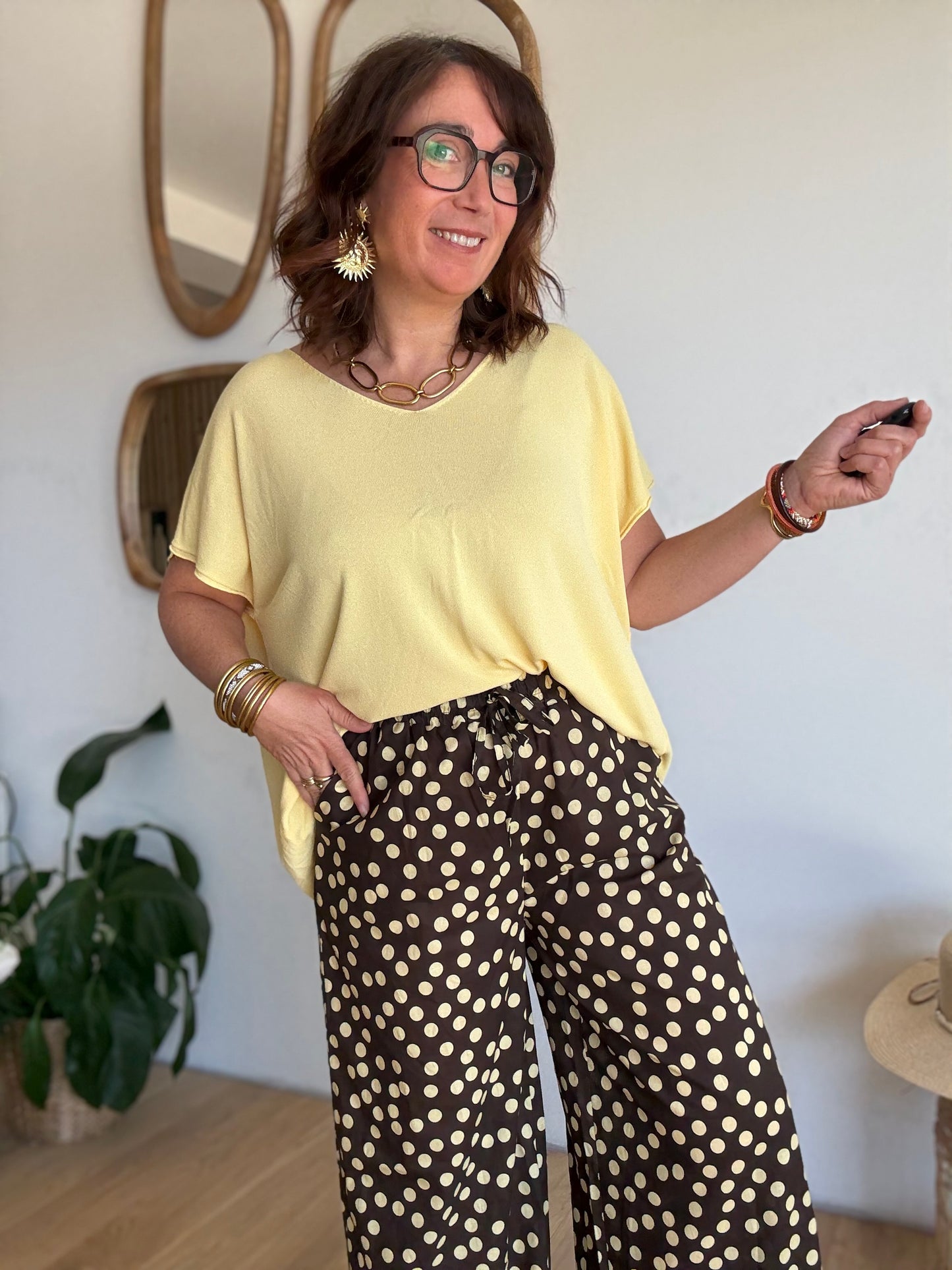 Pantalon pois choco jaune