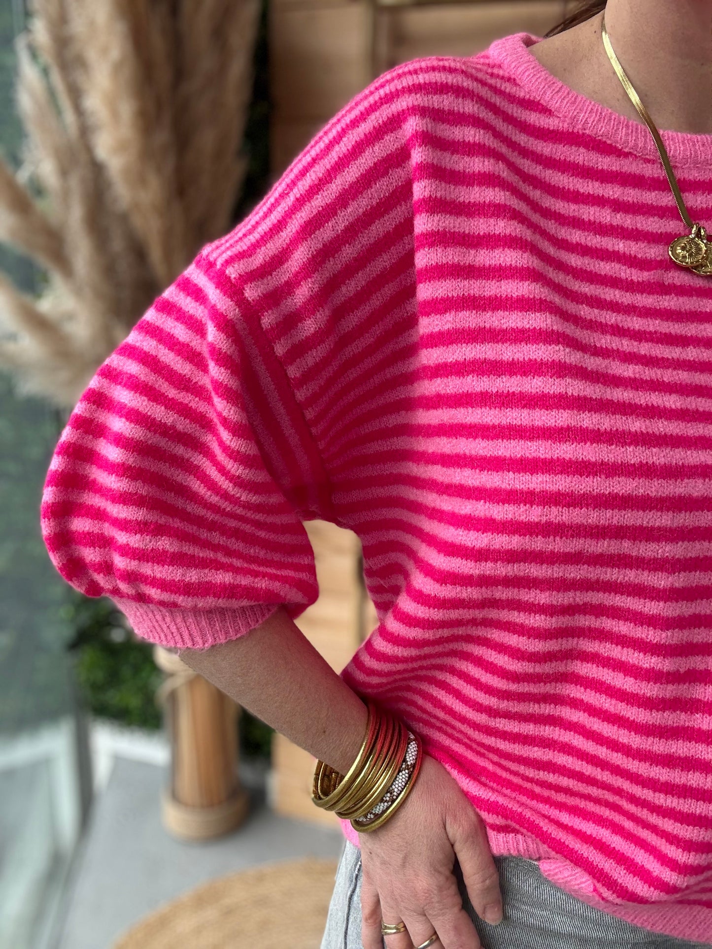 Pull manches courtes Sophie rose fushia