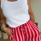 Pantalon rayé en gaze de coton rose &rouge