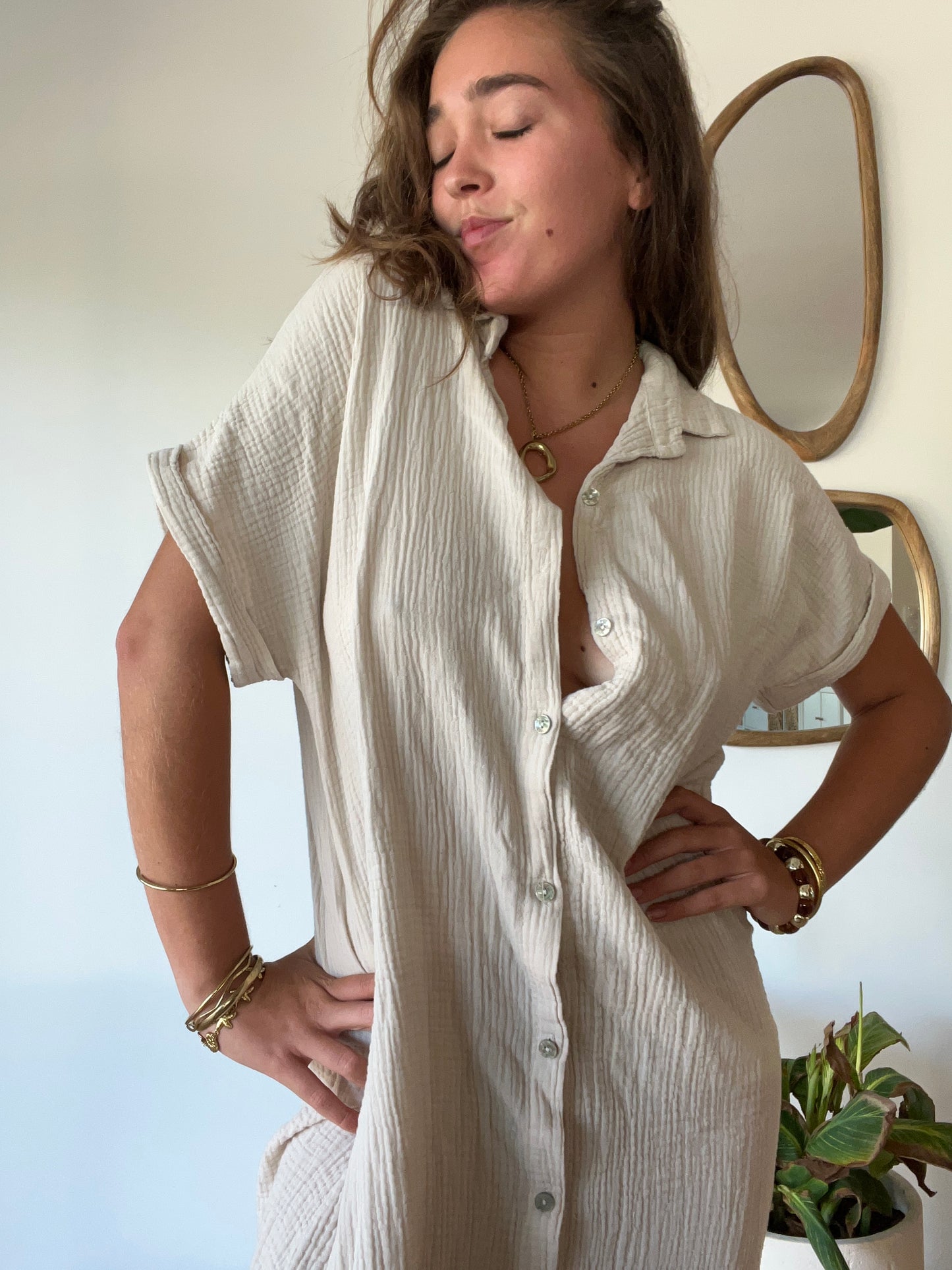 Robe chemise Gaze de Coton Beige