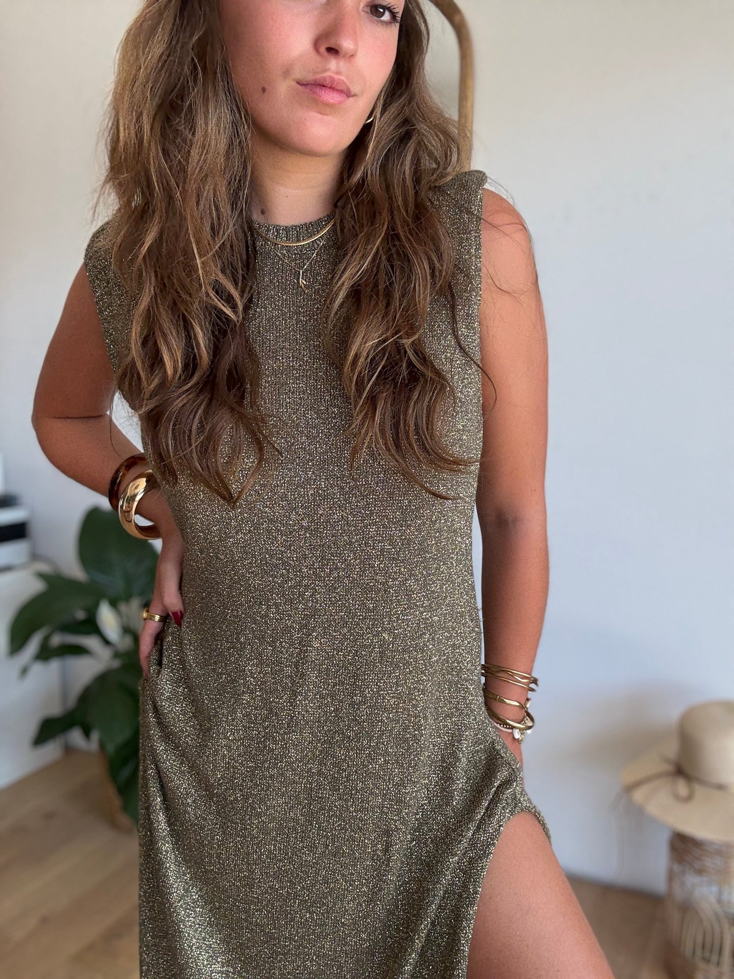 Robe Glow kaki doré