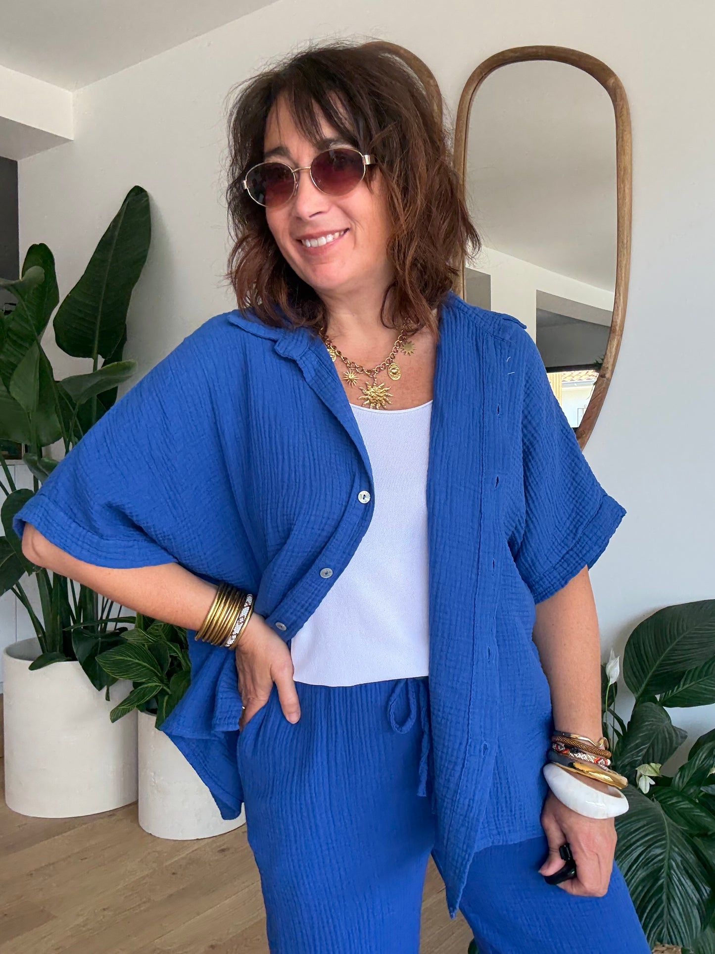 Chemise gaze de coton bleu roi