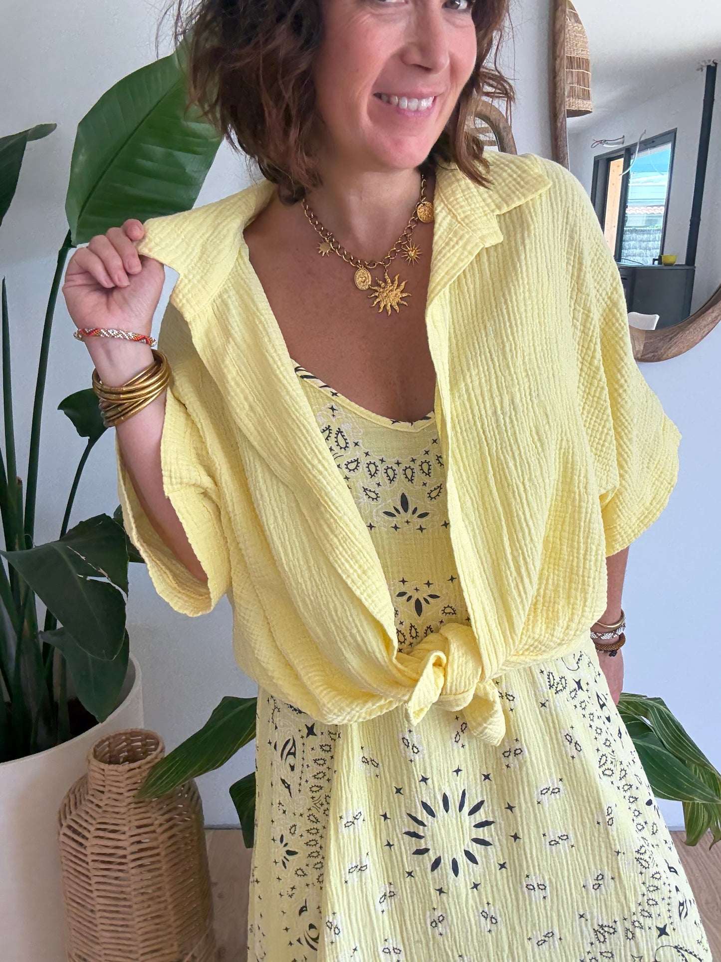 Robe Bandana Jaune en Gaze de Coton