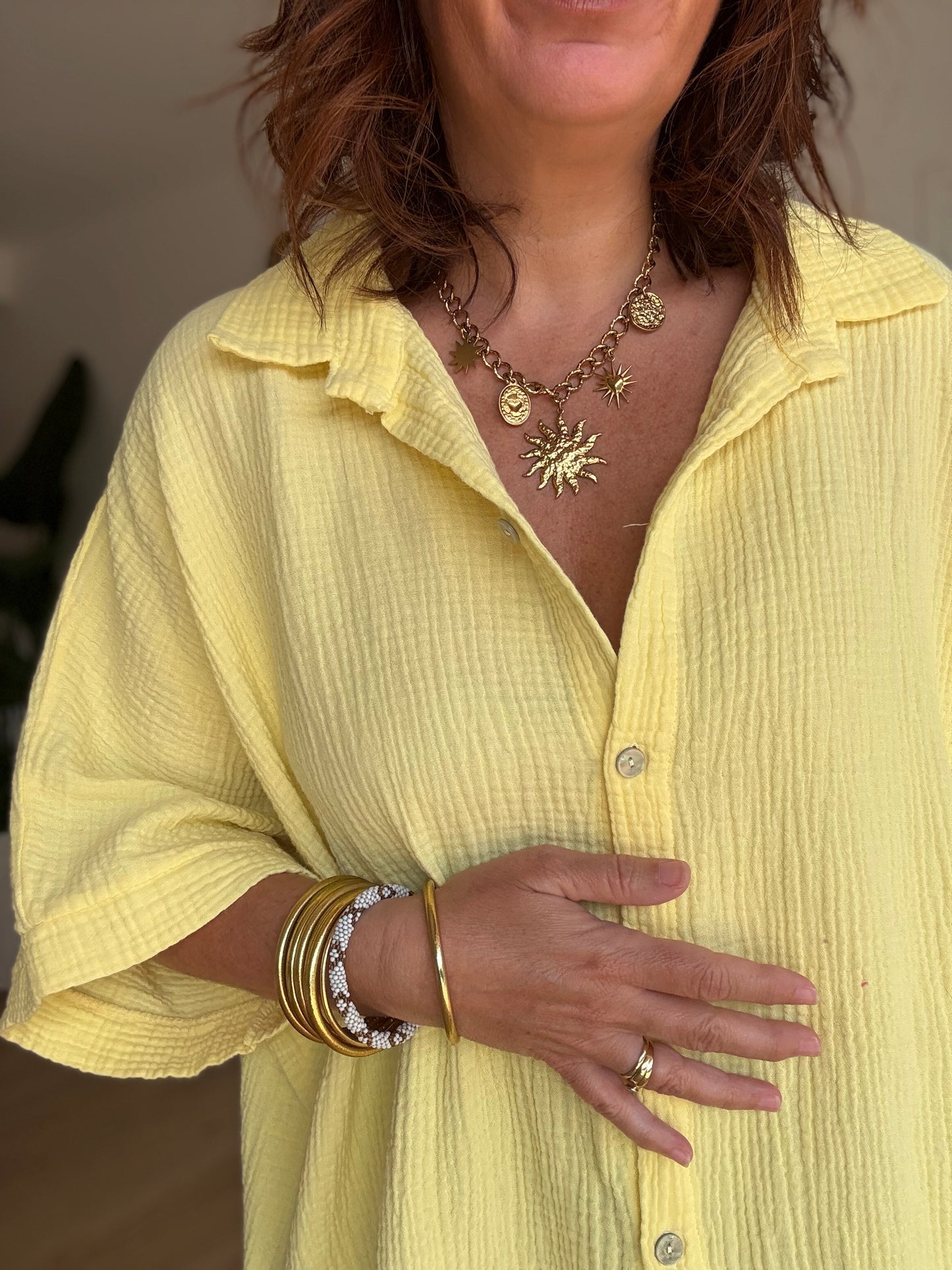 Chemise Gaz de Coton Jaune Pastel