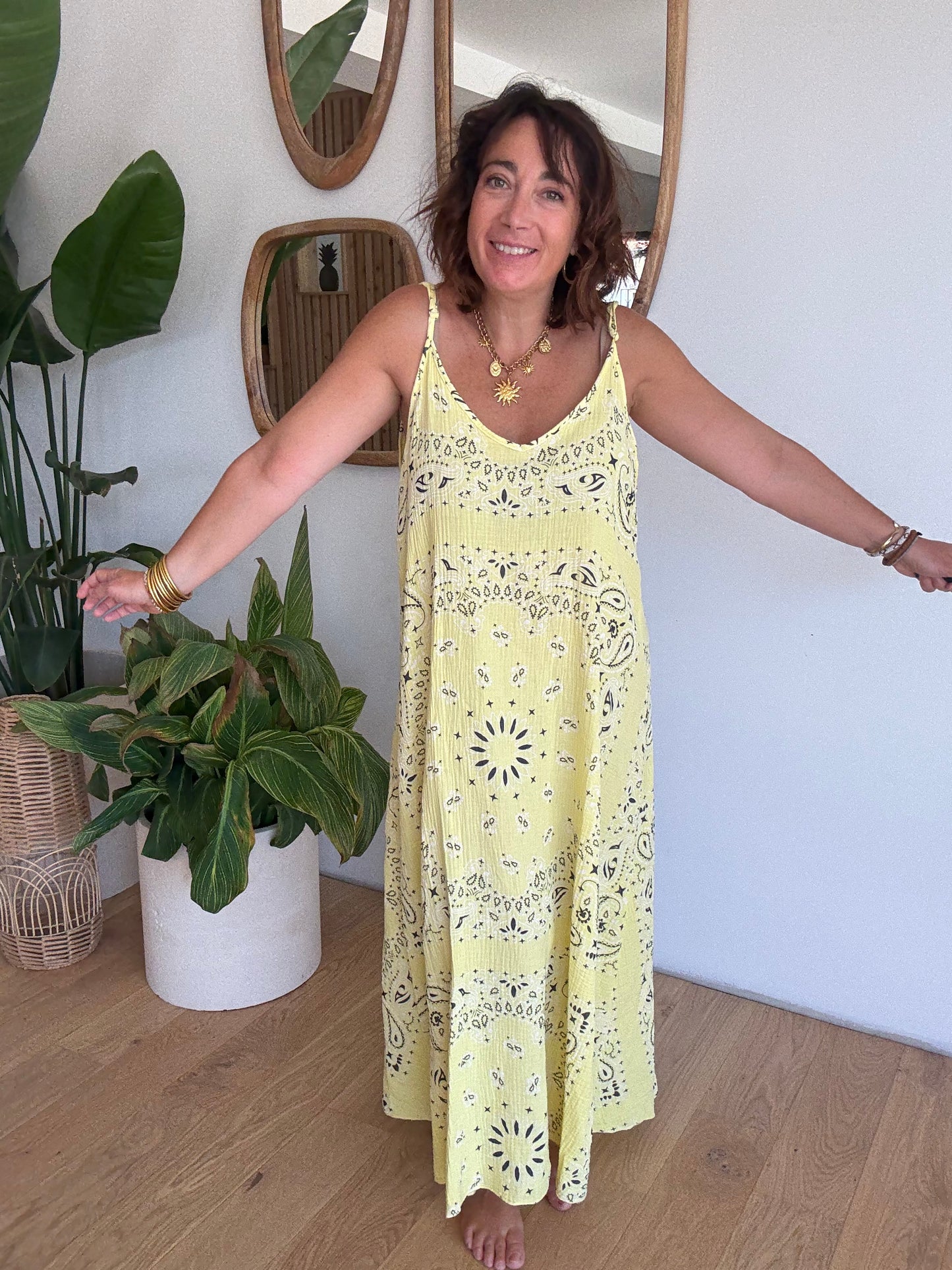 Robe Bandana Jaune en Gaze de Coton