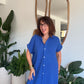 Robe chemise en gaze de coton bleu roi