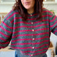 Gilet raye gris framboise