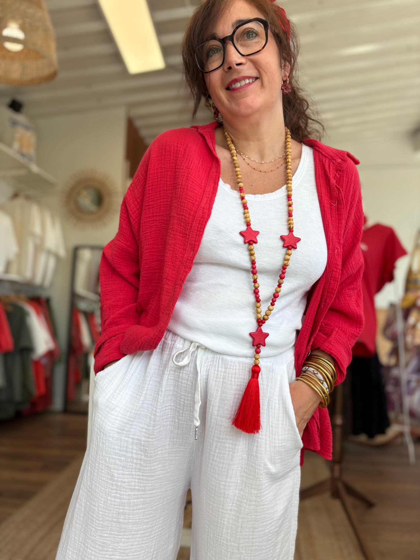 Chemise Gaze de coton Baiona rouge