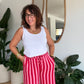 Pantalon rayé en gaze de coton rose &rouge