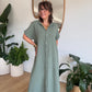 Robe chemise en gaze de coton kaki