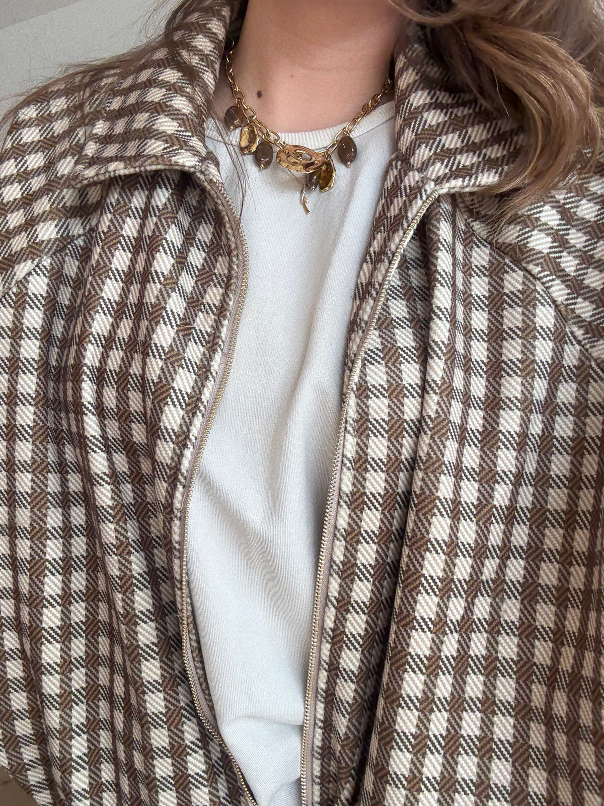 Blouson Clémence – Carreaux écru, camel & marron🍂