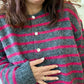 Gilet raye gris framboise